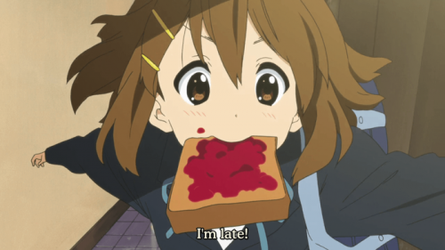 KON-yui-hirasawa-Running-with-a-Slice-of-Toast-500x281 [Editorial Tuesday] Anime and Real Life - Running with a Slice of Toast In Their Mouth