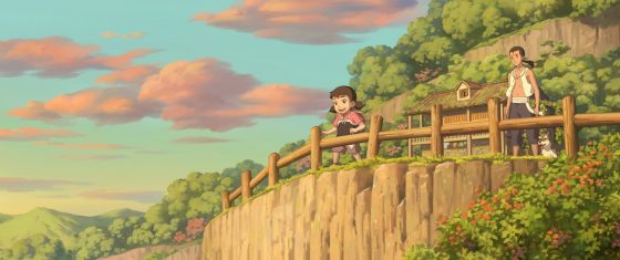 Lexica  A beautiful movie still in the style of Studio Ghibli anime  showing fish flying through a city Studio Ghibli trending on artstation