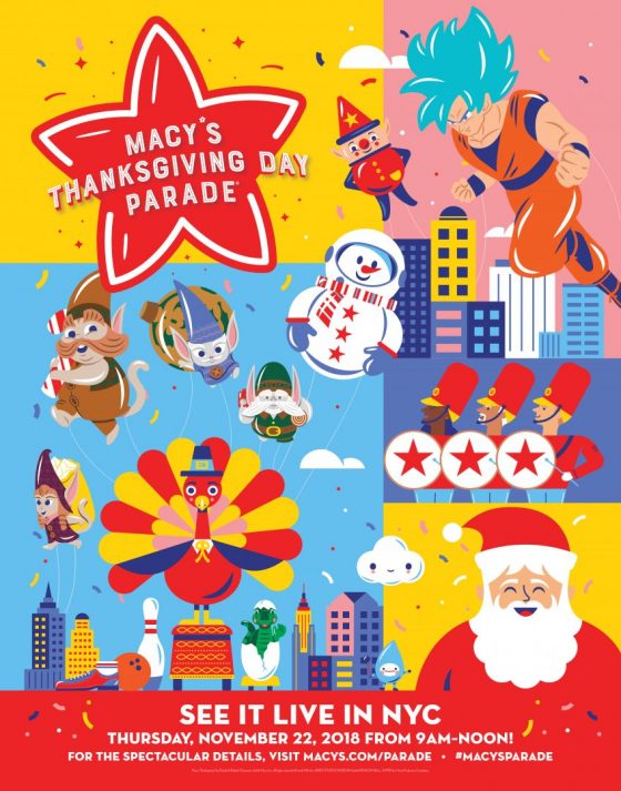 2018-Macys-Thanksgiving-Day-Parade-Poster-848x1079-560x713 Dragon Ball Super: Broly's Goku Takes Super Saiyan Form Over New York City As Giant New Character Balloon