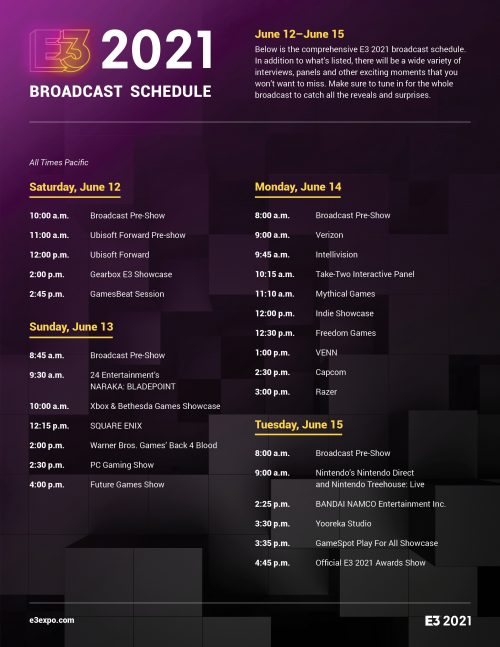 Schedule_web-e3-560x280 E3 2021 Releases Full Event Schedule Infographic
